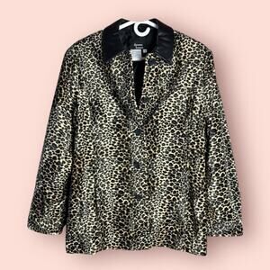 1990s Faux Leopard Fur Jacket With Leather Collar Large Mob Wife